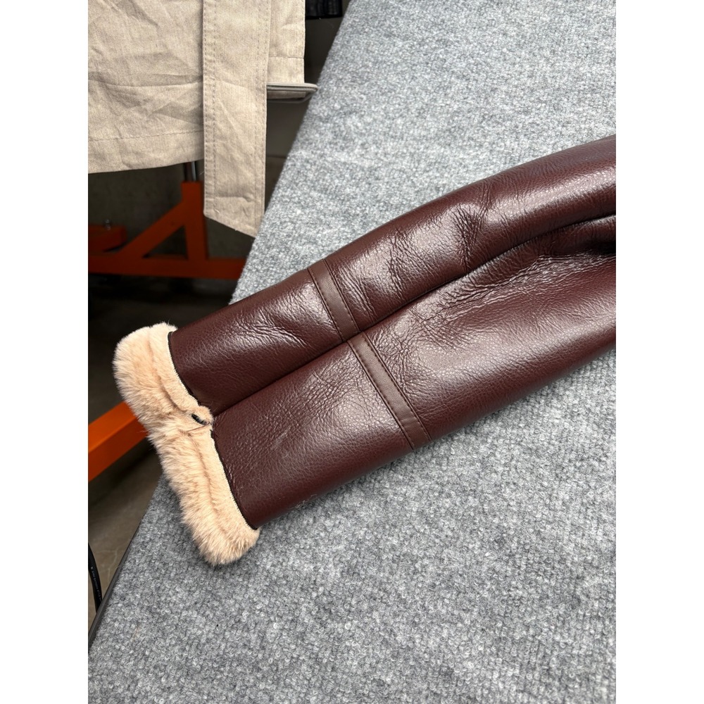 36points Womens Small Burgundy Faux Leather Aviator Bomber Jacket Faux Fur Trim - Picture 7 of 16